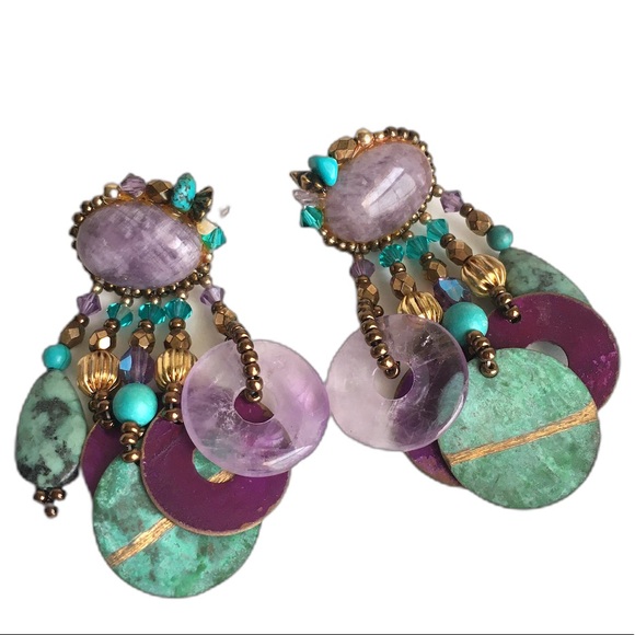 Vintage Jewelry - Vintage Amethyst Earrings Southwest Beaded 90’s